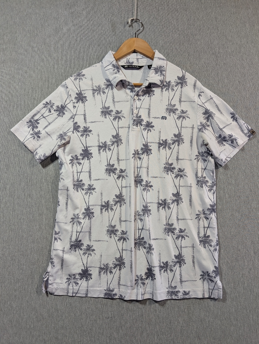 Travis Mathew Classic Palm Trees Golf Polo Shirt Men's Large White Gray